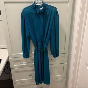 Vintage TOBI Sheer Dark Teal High Neck Dress Womens Size L